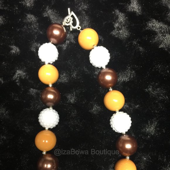 White Sparkle, Mustard Yellow & Brown Chunky Bead Necklace HAND CRAFTED